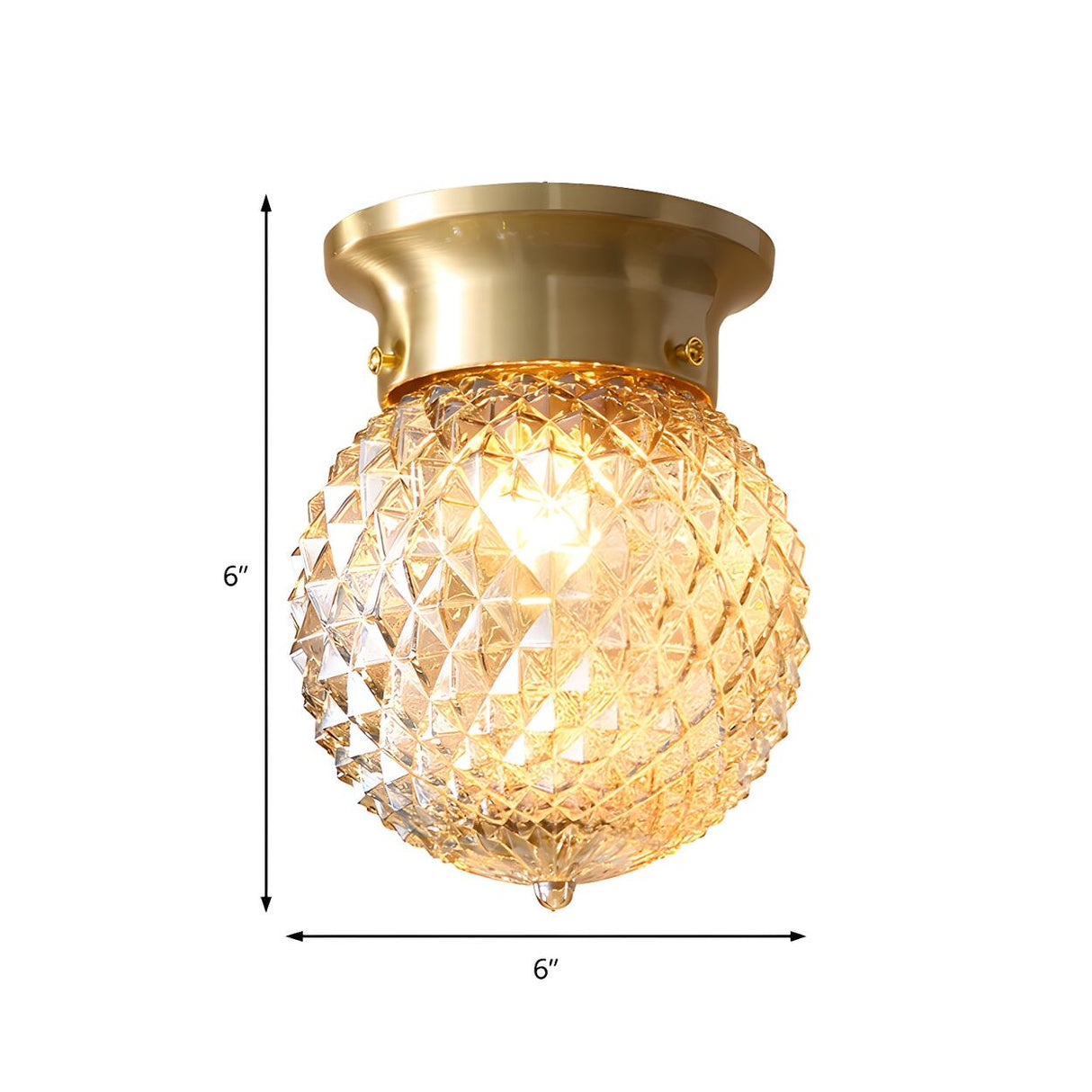 Hallway Brass Crystal Globe Flush Mount Ceiling Light Image - 4