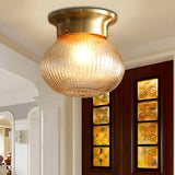 Hallway Brass Crystal Globe Flush Mount Ceiling Light Image - 6