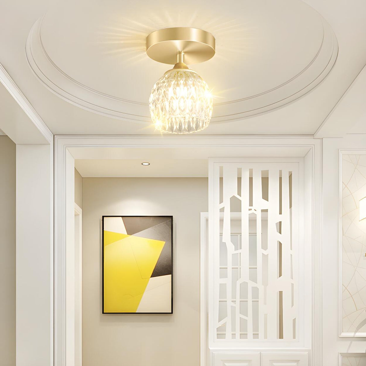 Hallway Classic Cup-Shaped Glass Semi-Flush Mount Light Image - 1