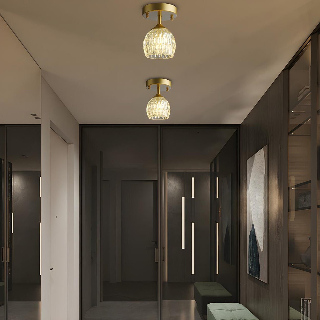 Hallway Classic Cup-Shaped Glass Semi-Flush Mount Light Image - 12