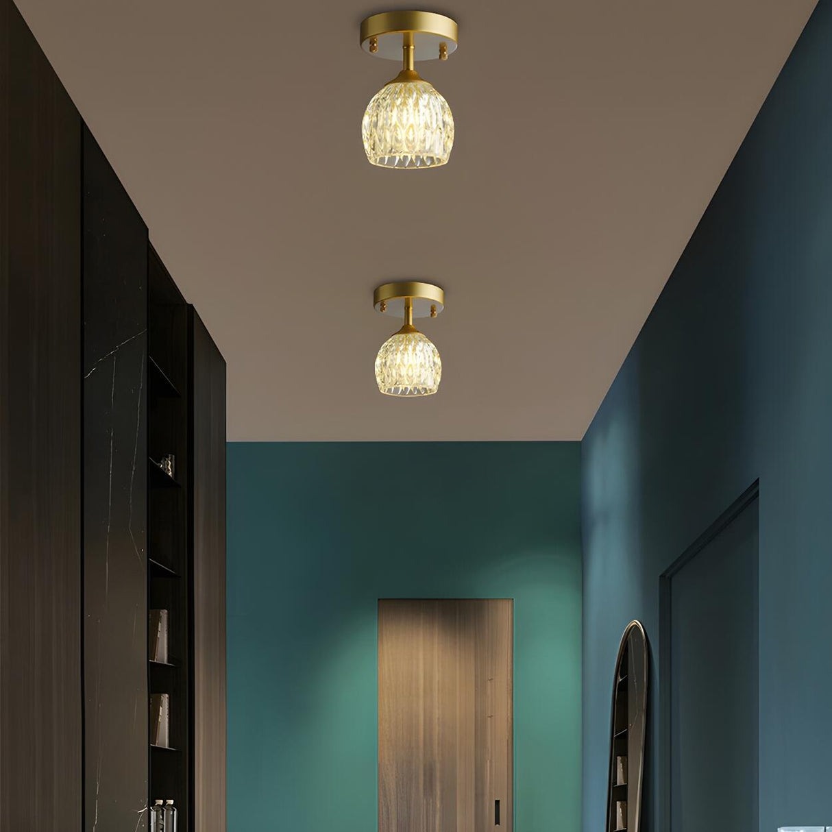 Hallway Classic Cup-Shaped Glass Semi-Flush Mount Light Image - 13