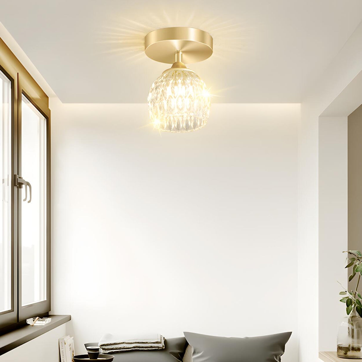 Hallway Classic Cup-Shaped Glass Semi-Flush Mount Light Image - 3