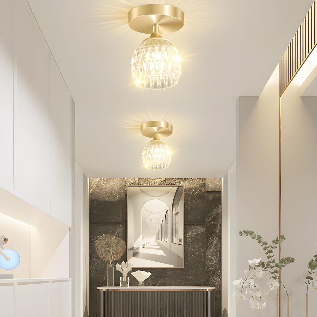Hallway Classic Cup-Shaped Glass Semi-Flush Mount Light Image - 4