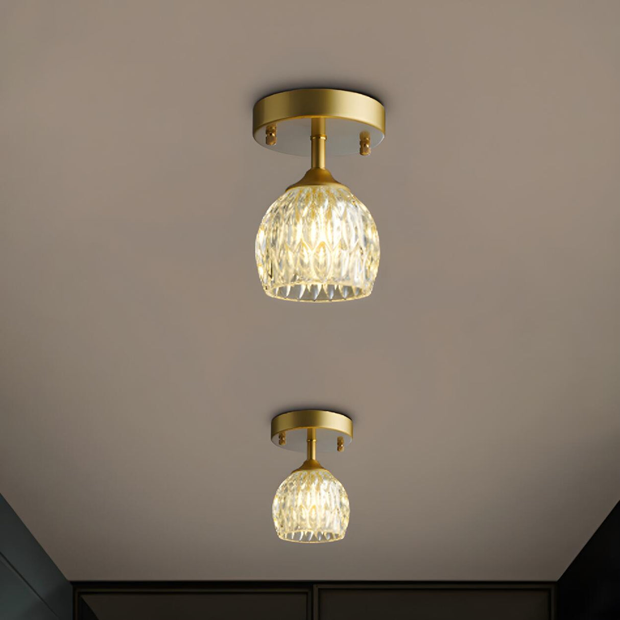 Hallway Classic Cup-Shaped Glass Semi-Flush Mount Light Image - 5
