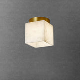 Hallway Cube Stone Brass Semi-Flush Mount Ceiling Light Image - 2