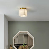 Hallway Cube Stone Brass Semi-Flush Mount Ceiling Light Image - 6