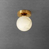 Hallway Cube Stone Brass Semi-Flush Mount Ceiling Light Image - 7