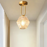Hallway Gold Geometric Crystal Semi-Flush Mount Light Image - 1
