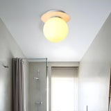Hallway Green Glass Globe Flush Mount Ceiling Light Image - 6