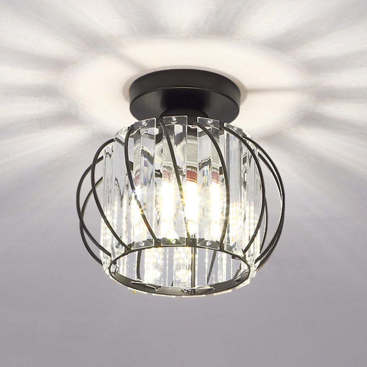 Hallway Hollow Spherical Crystal Semi-Flush Mount Light Image - 12
