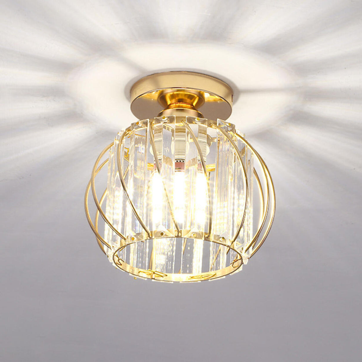 Hallway Hollow Spherical Crystal Semi-Flush Mount Light Image - 16