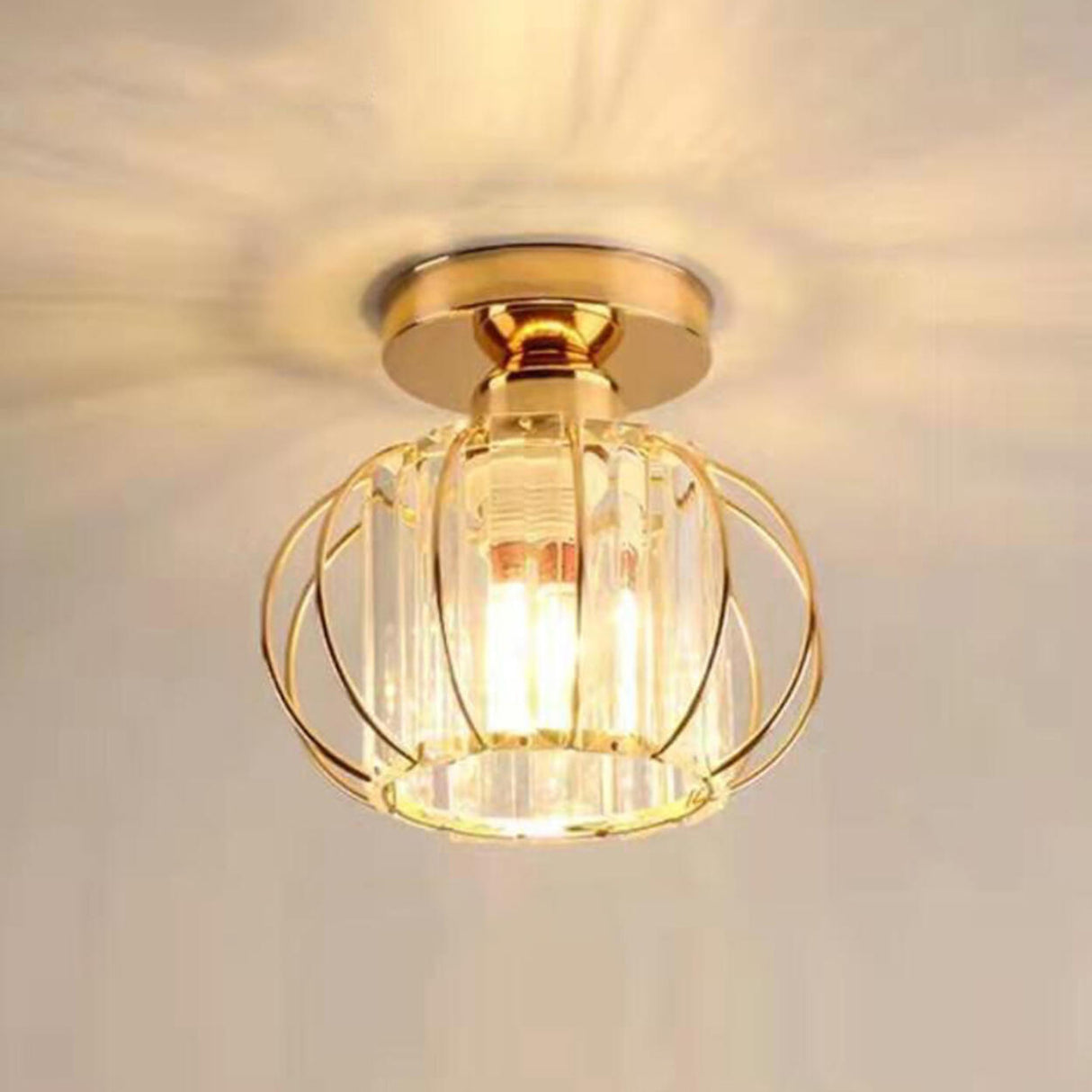 Hallway Hollow Spherical Crystal Semi-Flush Mount Light Image - 17