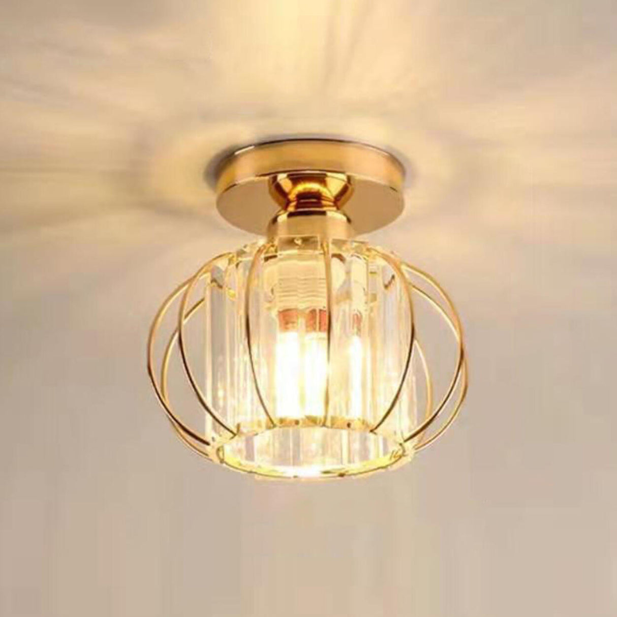 Hallway Hollow Spherical Crystal Semi-Flush Mount Light Image - 19