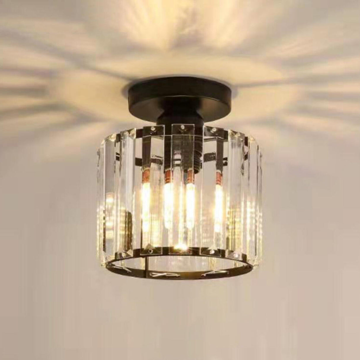 Hallway Hollow Spherical Crystal Semi-Flush Mount Light Image - 2