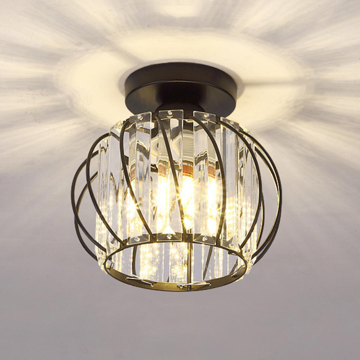 Hallway Hollow Spherical Crystal Semi-Flush Mount Light Image - 9