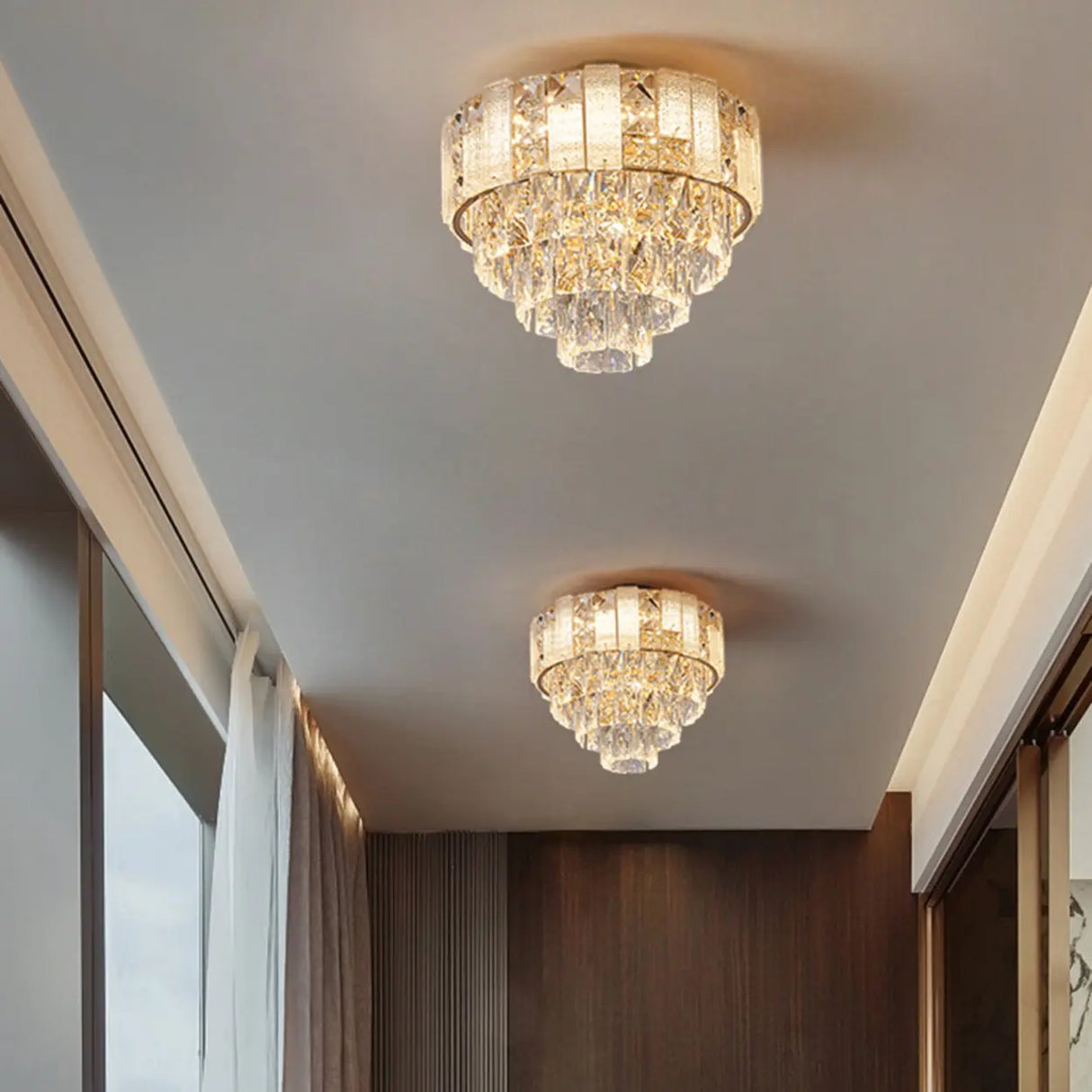 Hallway Luxury Mini Tower Crystal Flush Mount Light Image - 4