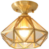 Hallway Mini Diamond-Shaped Brass Semi-Flush Mount Lamp Image - 6
