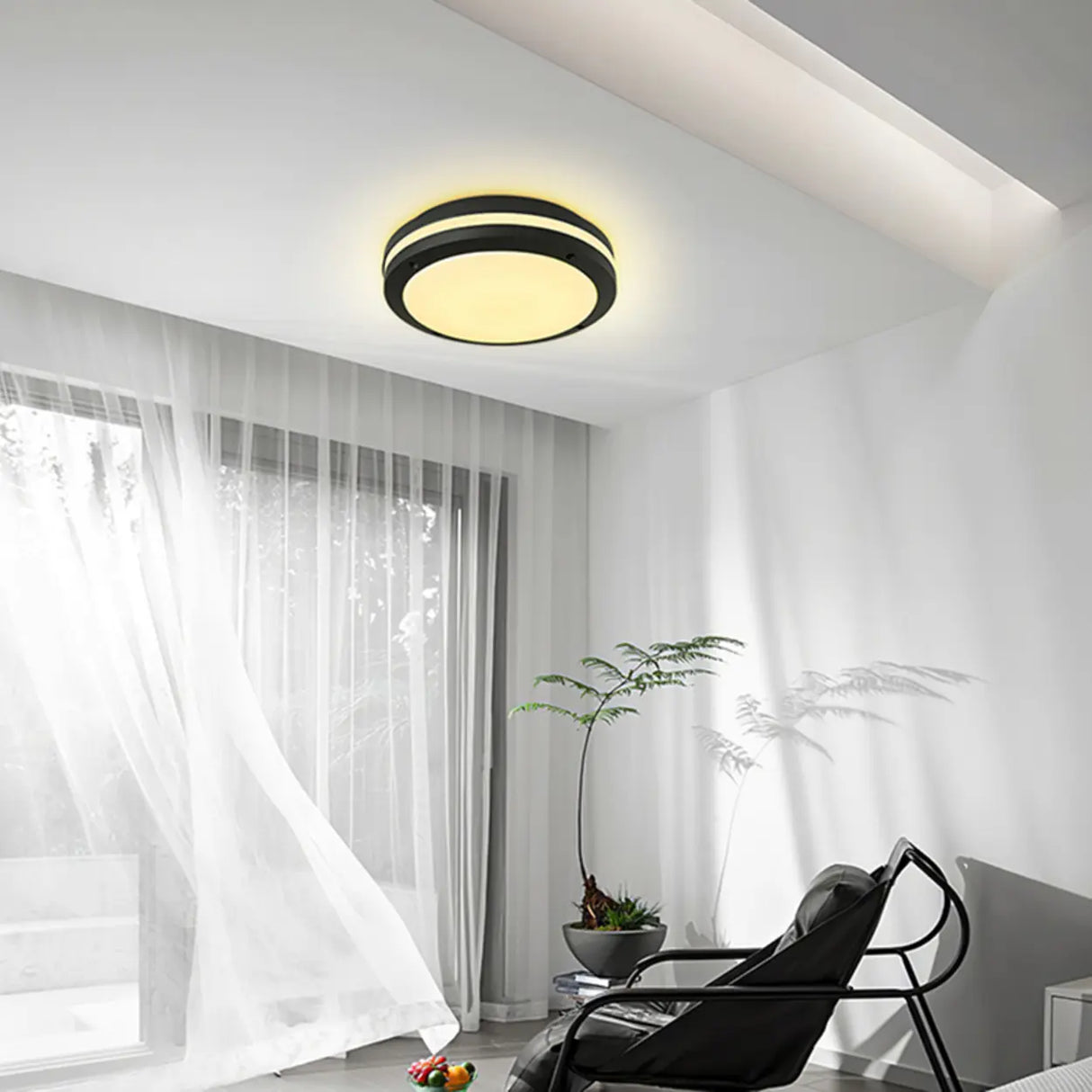 Hallway Mini Modern Black Round LED Flush Mount Light Image - 3