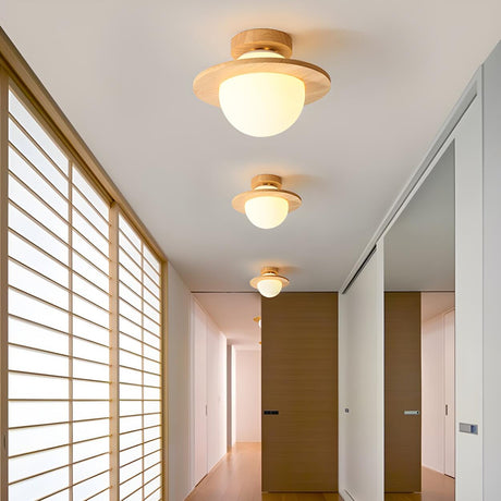 Hallway Natural Wooden Globe Semi-Flush Mount Light Image - 1