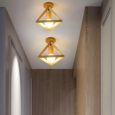 Hallway Natural Wooden Globe Semi-Flush Mount Light Image - 2