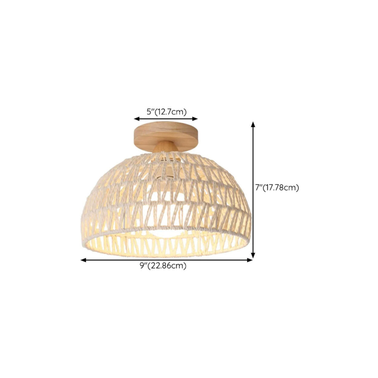 Hallway Oriental Woven Rattan Semi-Flush Mount Light 