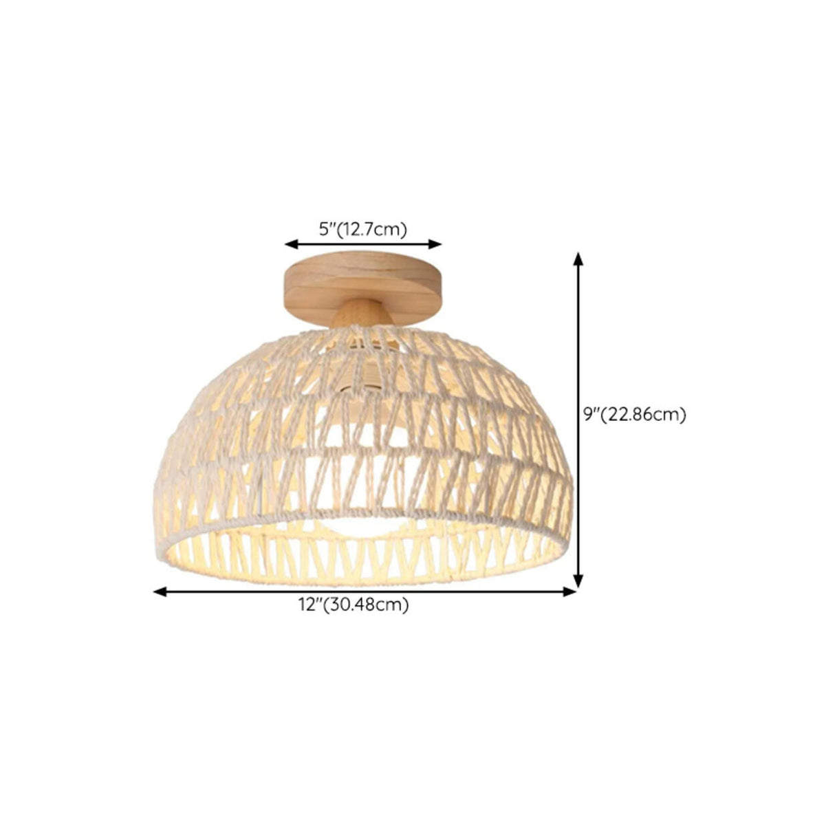 Hallway Oriental Woven Rattan Semi-Flush Mount Light Image - 14