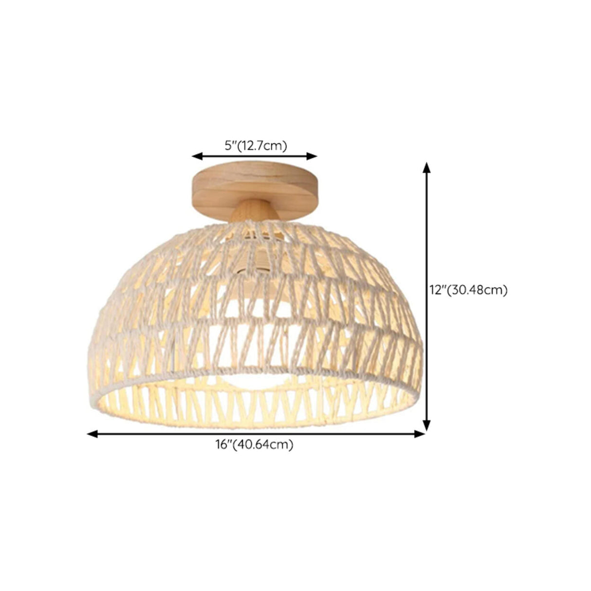 Hallway Oriental Woven Rattan Semi-Flush Mount Light Image - 15