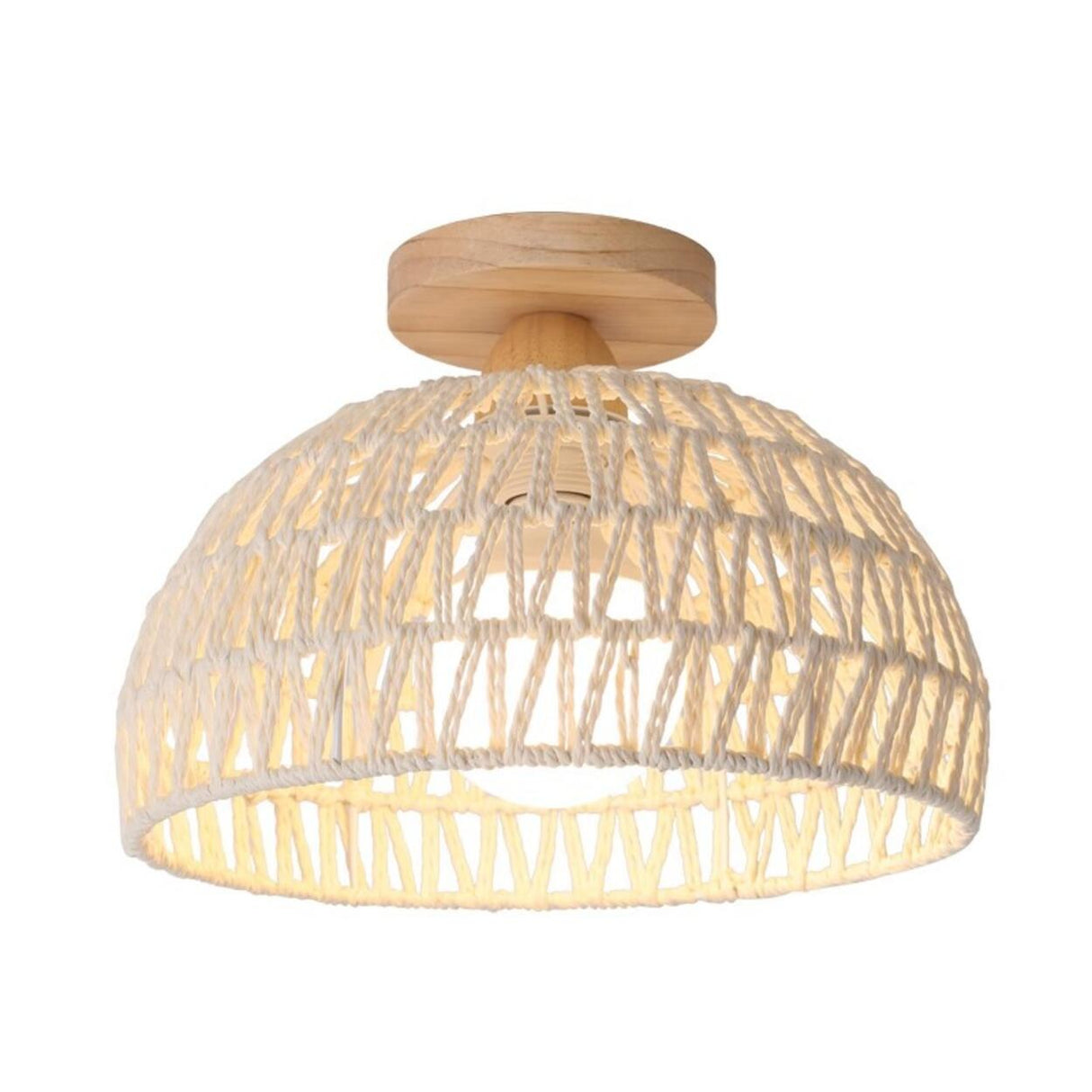 Hallway Oriental Woven Rattan Semi-Flush Mount Light Image - 5