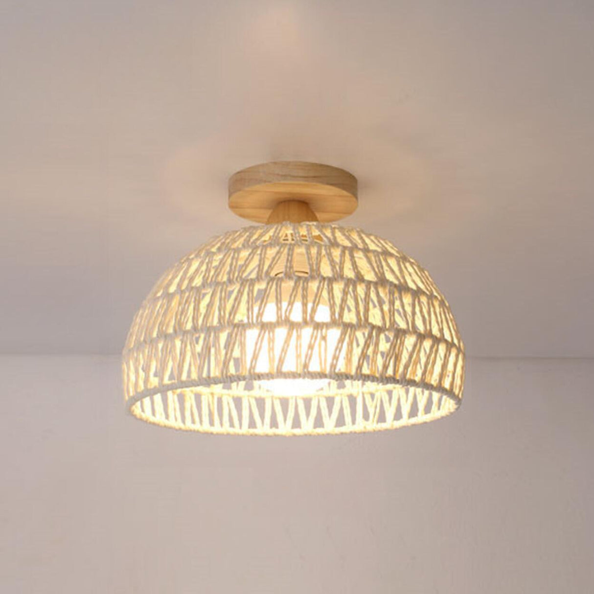 Hallway Oriental Woven Rattan Semi-Flush Mount Light Image - 6
