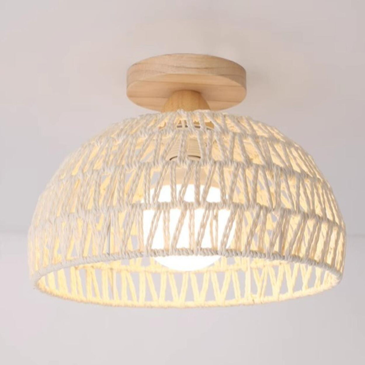 Hallway Oriental Woven Rattan Semi-Flush Mount Light Image - 7