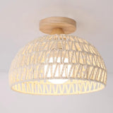 Hallway Oriental Woven Rattan Semi-Flush Mount Light Image - 7