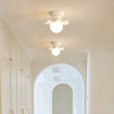 Hallway Resin Cream Flower Ball Semi-Flush Ceiling Lamp Image - 3