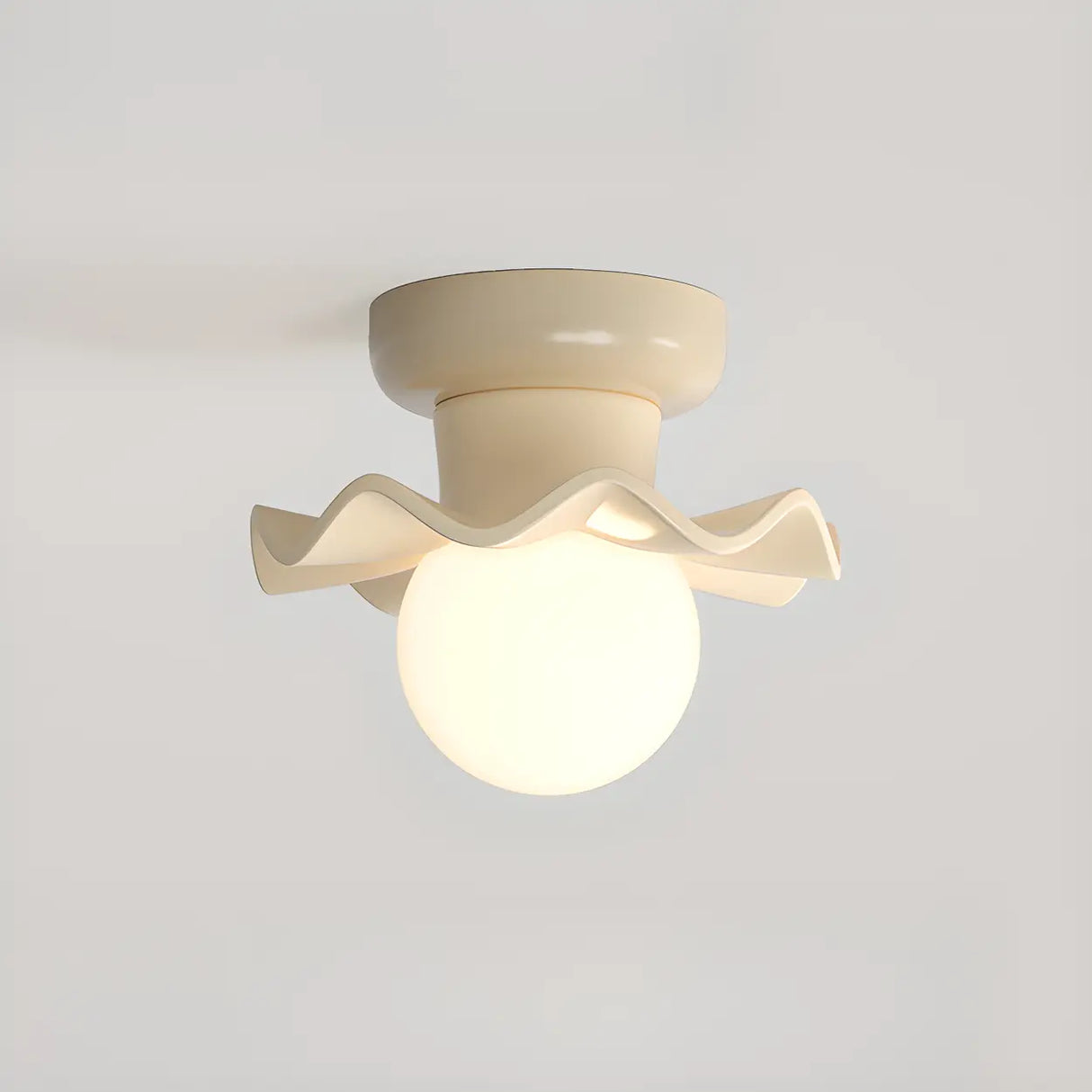 Hallway Resin Cream Flower Ball Semi-Flush Ceiling Lamp Image - 4
