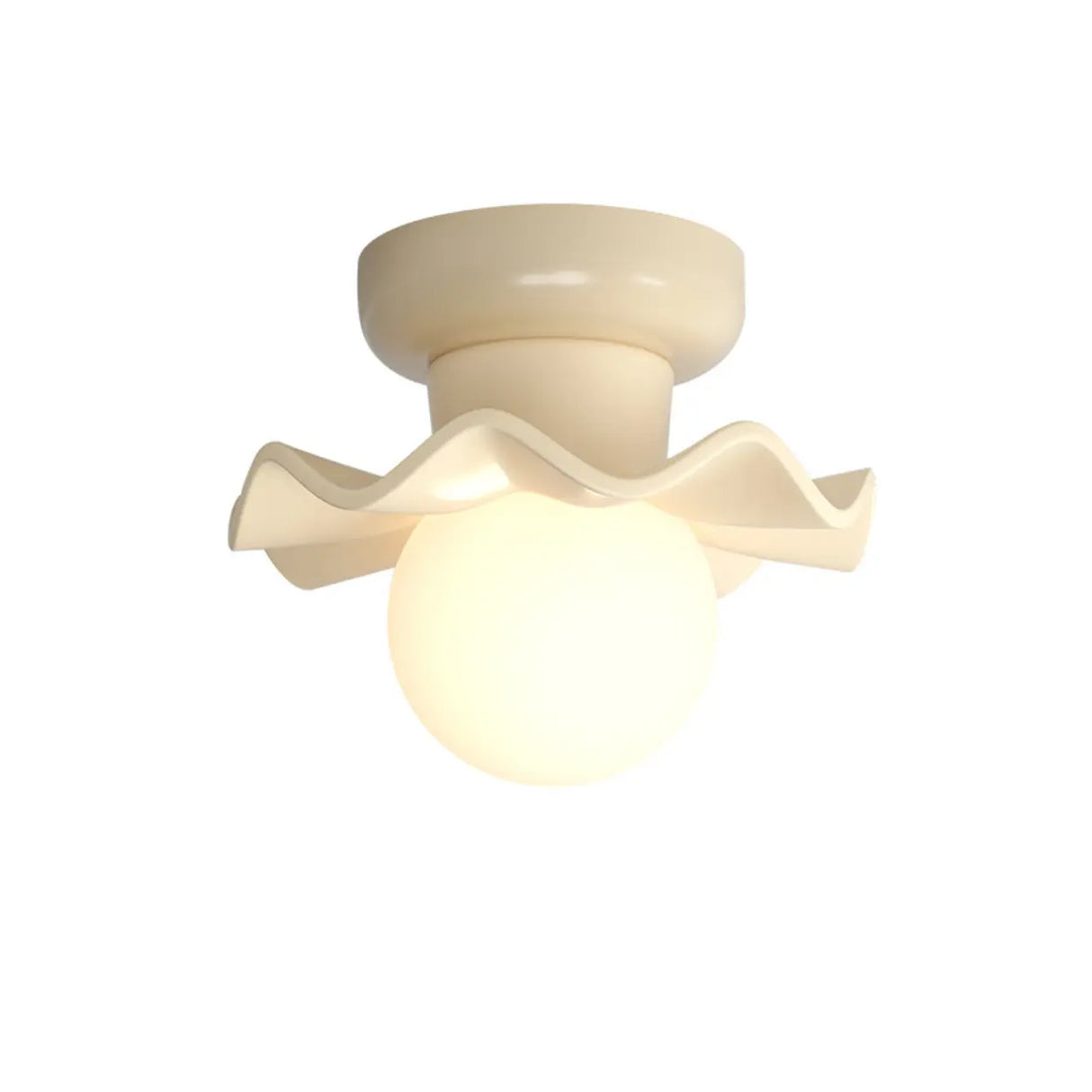 Hallway Resin Cream Flower Ball Semi-Flush Ceiling Lamp Image - 5