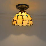 Hallway Tiffany Bowl Shape Brass Glass Flush Mount Lamp Image - 1