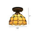 Hallway Tiffany Bowl Shape Brass Glass Flush Mount Lamp #size