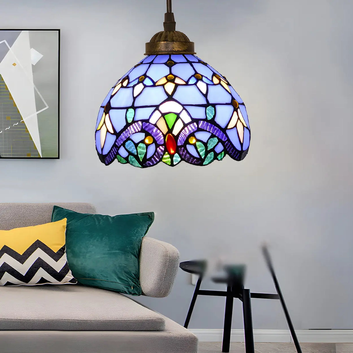 Hallway Tiffany Stained Glass Bowl-Shaped Pendant Light Image - 10