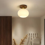 Hallway Walnut Drum Semi-Flush Mount Ceiling Light Image - 4
