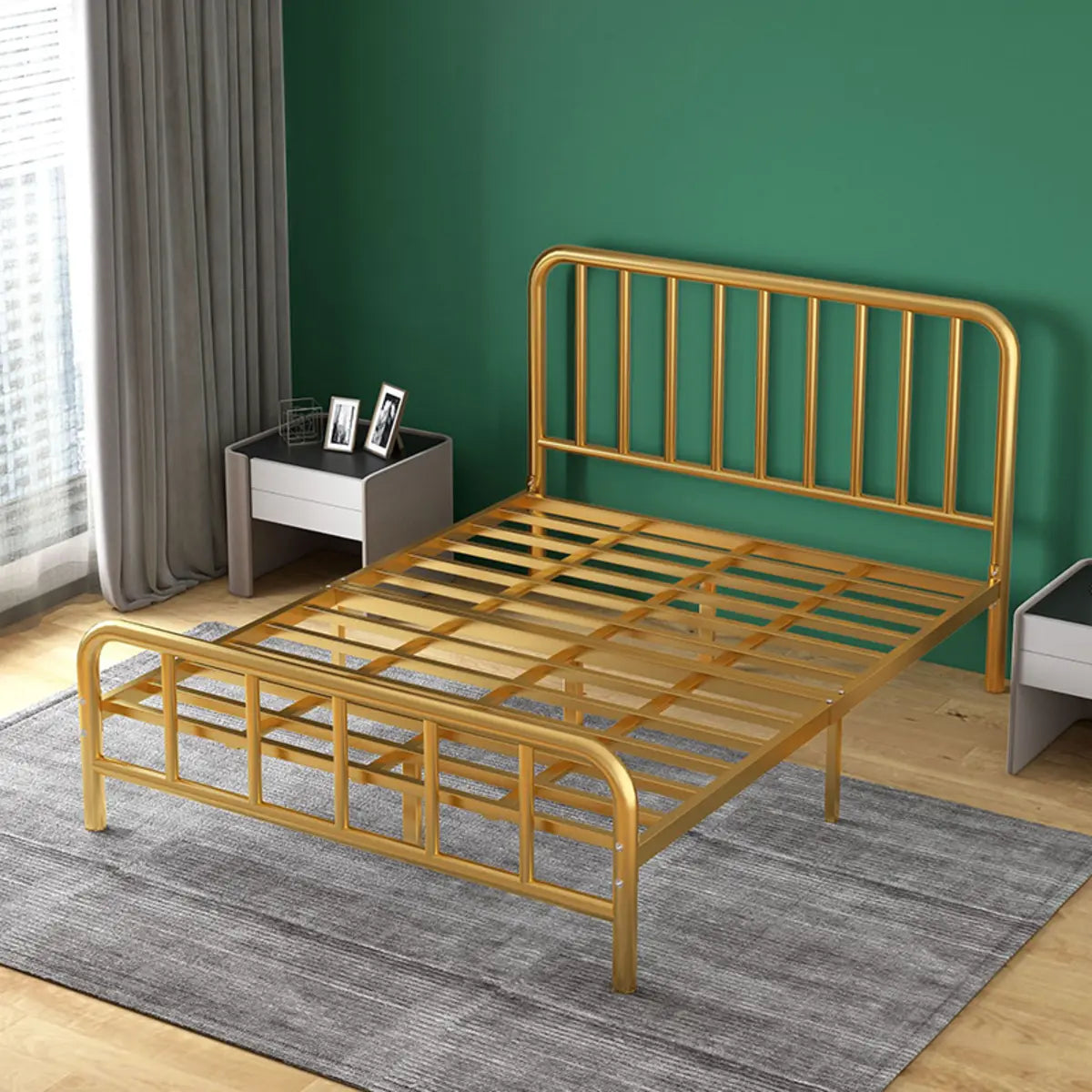 Headboard and Footboard Metal Gold Full Open-Frame Bed Image - 5