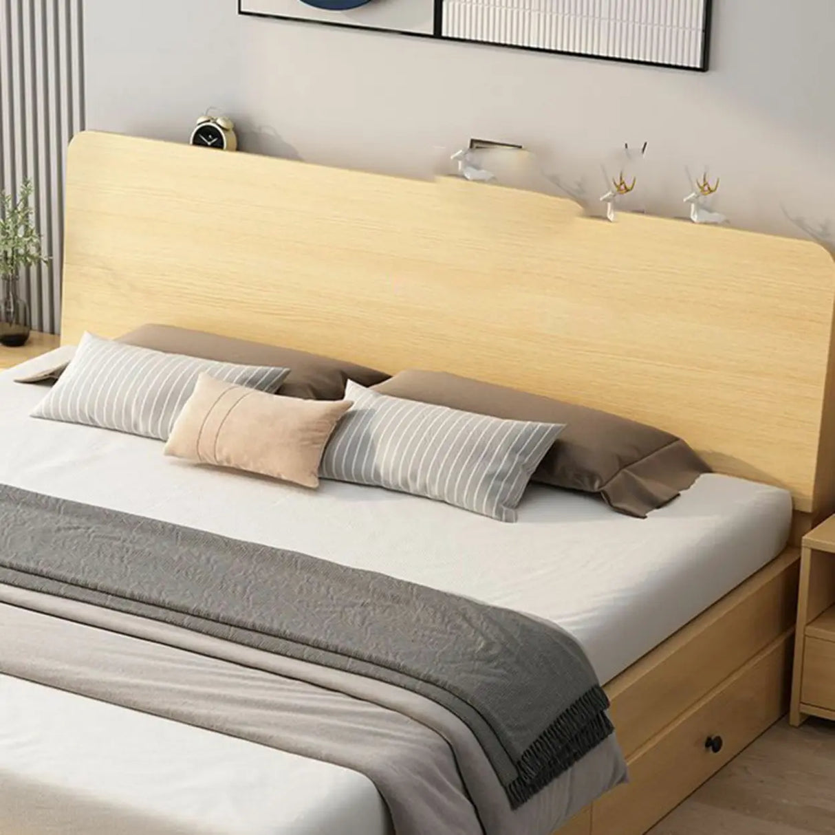 Headboard Gray Queen Wood Storage Bed with Drawers Image - 12