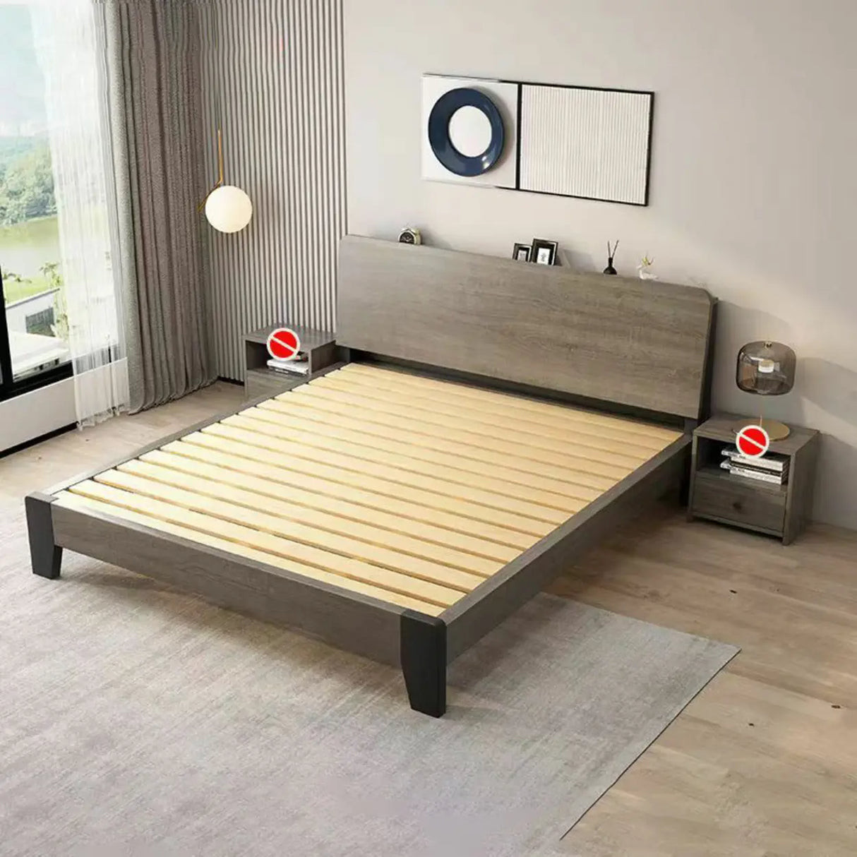 Headboard Gray Queen Wood Storage Bed with Drawers Image - 3