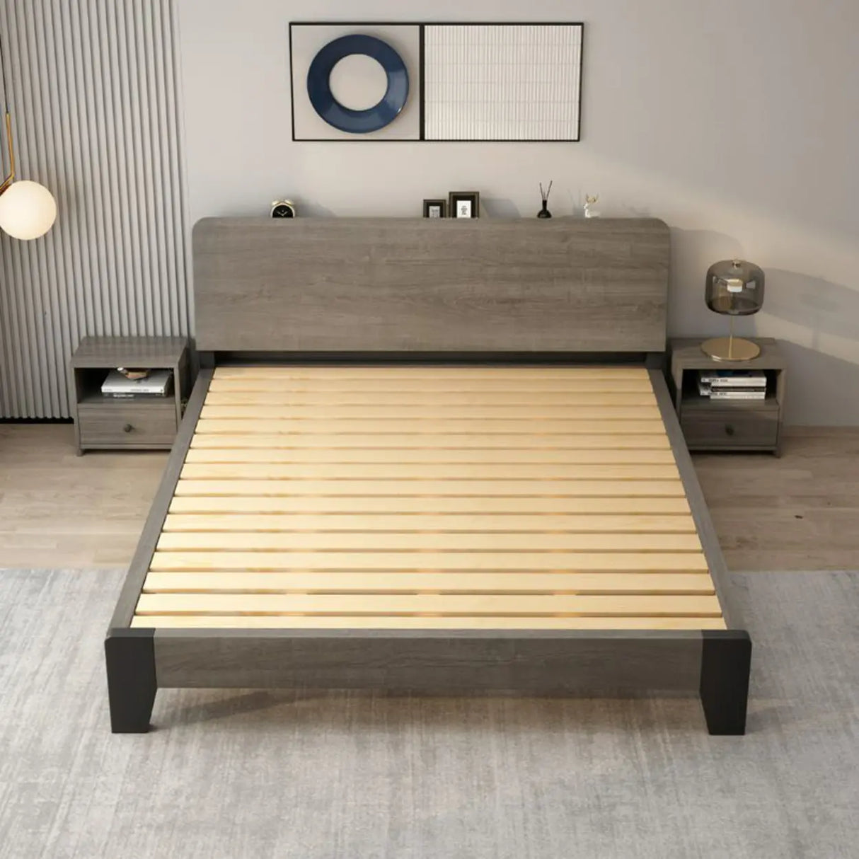 Headboard Gray Queen Wood Storage Bed with Drawers Image - 6