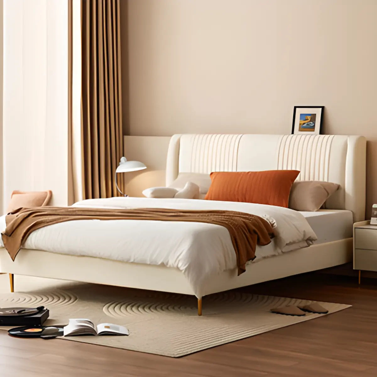 Headboard Leather White Queen Storage Bed with Mattress Image - 3