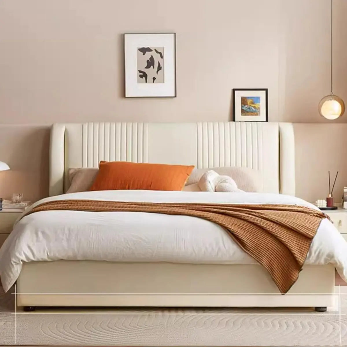 Headboard Leather White Queen Storage Bed with Mattress Image - 4