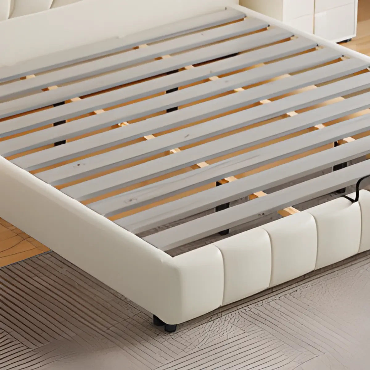 Headboard Leather White Queen Storage Bed with Mattress Image - 5