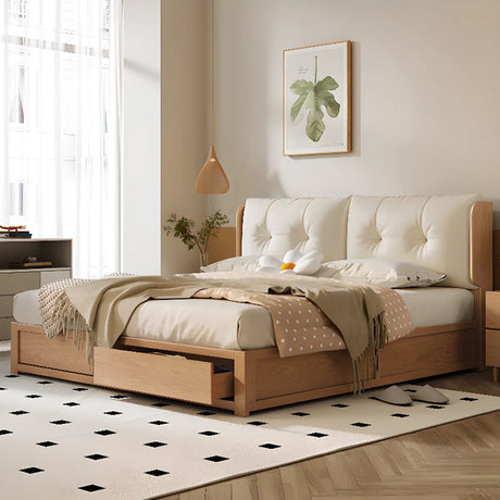Headboard Natural Queen Wood Storage Bed with Drawers Image - 1