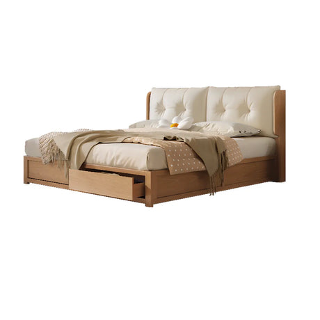 Headboard Natural Queen Wood Storage Bed with Drawers Image - 2