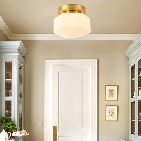 Hexagonal Cylinder Brass Modern Semi-Flush Mount Light Image - 1