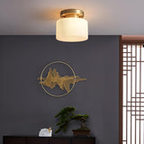 Hexagonal Cylinder Brass Modern Semi-Flush Mount Light Image - 2