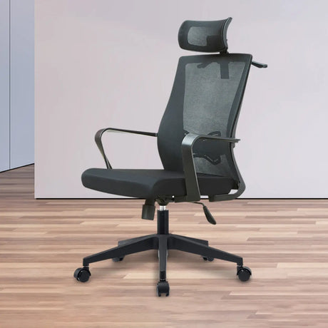 High-Back Black Adjustable Mesh Office Chair with Headrest Image - 1